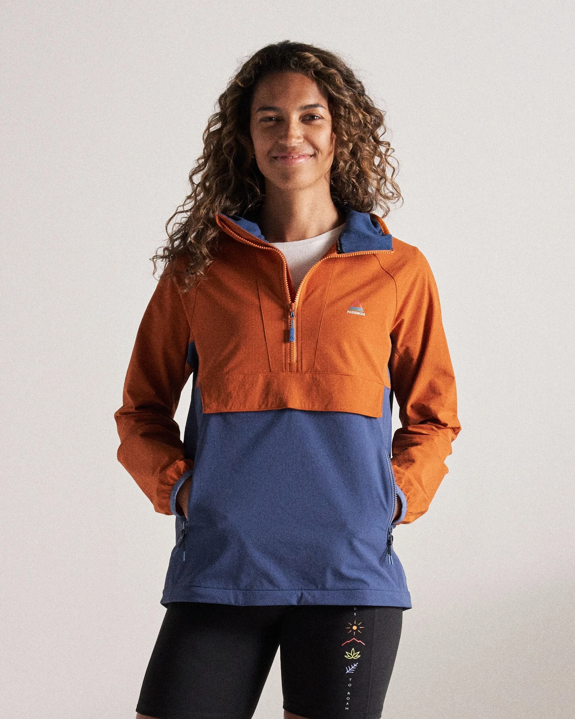 Thermal Retention Layer Ocean Light Recycled Softshell Anorak - Dark Denim/Sunset Orange