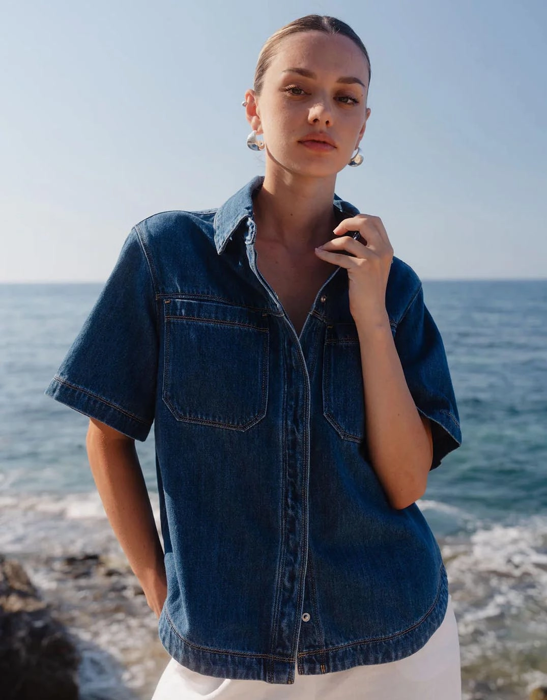 Crucial Denim Short Sleeve Shacket - Storm Blue Shrink Resistant Treatment