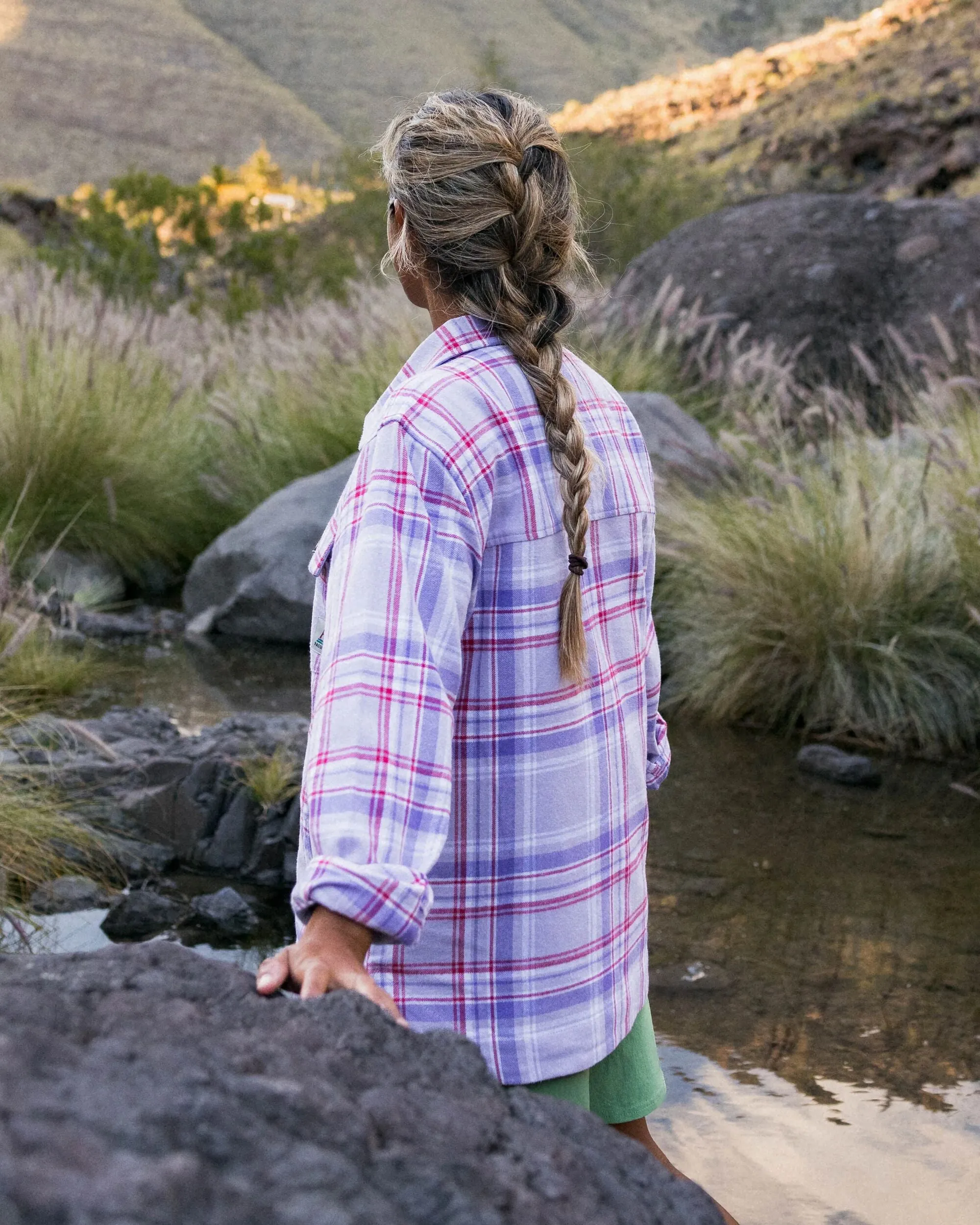 Anti Pill Technology Stella Organic Cotton LS Shirt - Retro Purple Check