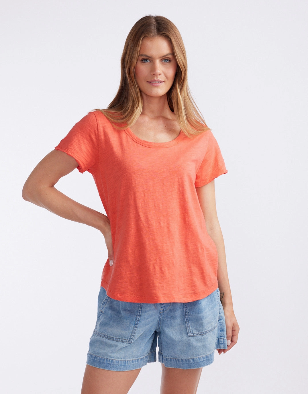 Buttery Soft Fabric Original Round Neck T-Shirt - Melon