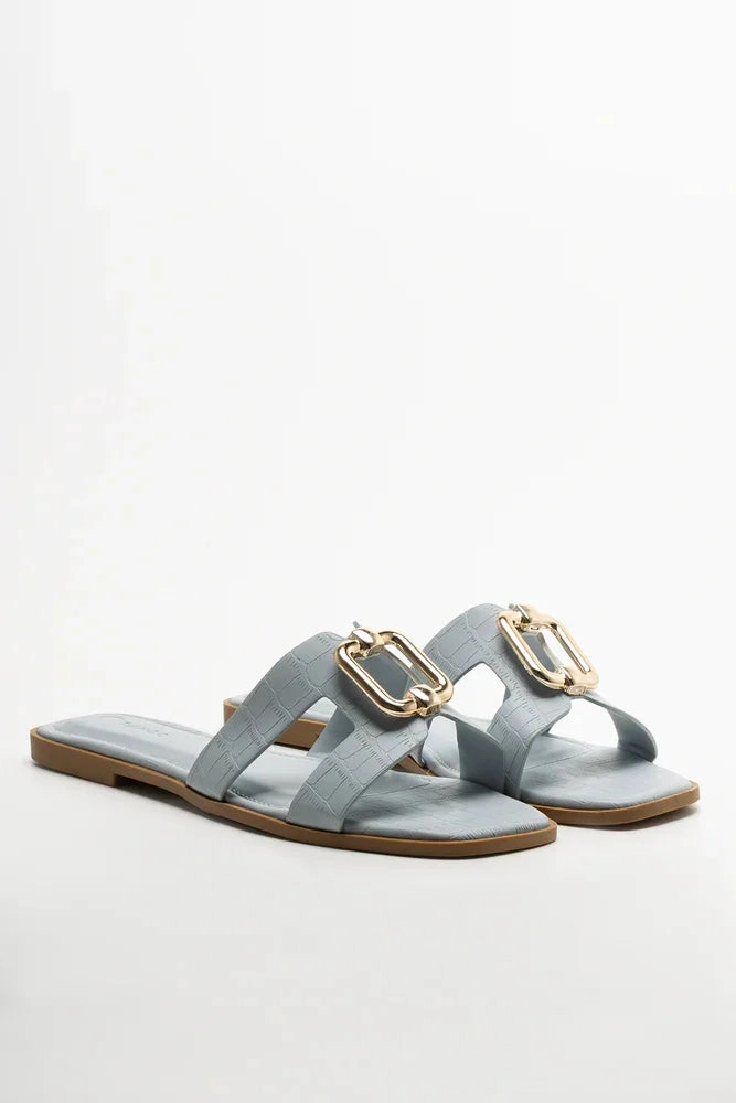 Cut Out Mule Sandals Blue Reinforced toe