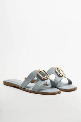 Cut Out Mule Sandals Blue Reinforced toe