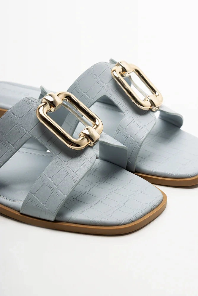 Moisture Wicking Insole Cushioned Insole Cut Out Mule Sandals Blue