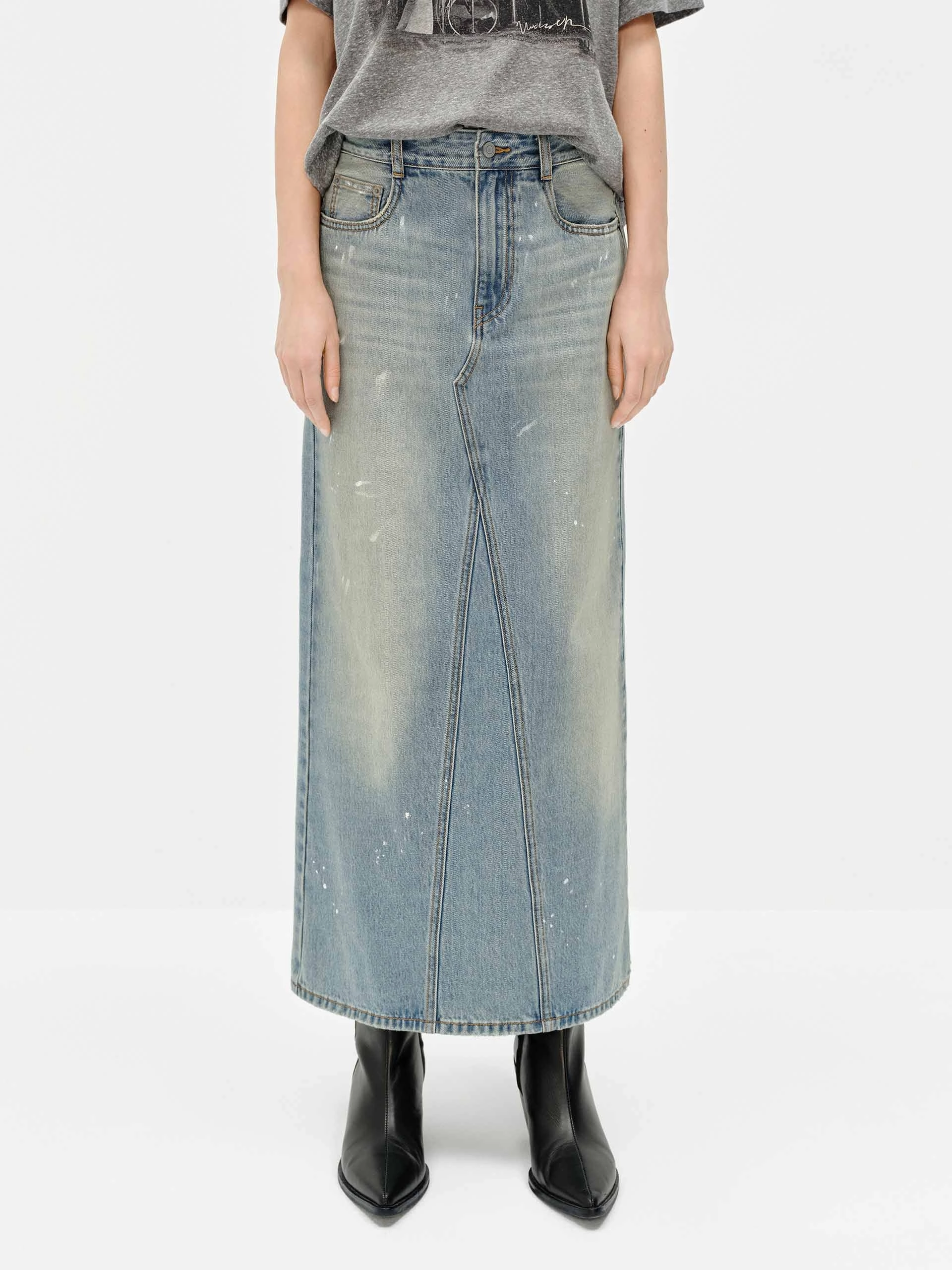 Outfit Combo Splash Details Denim Skirt