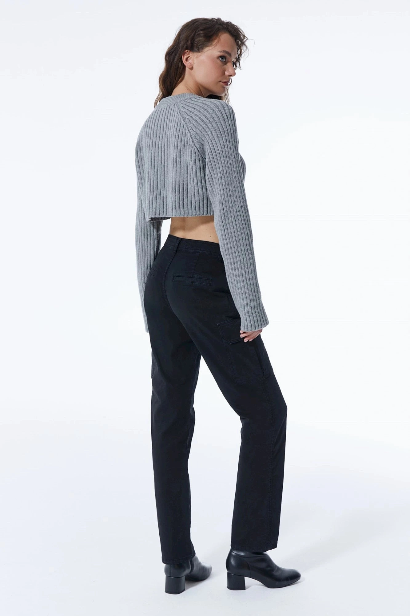 Corduroy texture Daphne - Cargo Pant -Black- L30