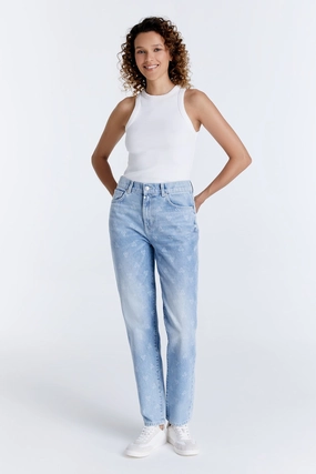 Daisy Mid Waist Mom Jean - Light Blue Print L28 Weekend Adventure