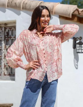Dana Shirred Cuff Button Blouse - Pink Perfect Fit Sustainable Dye Process