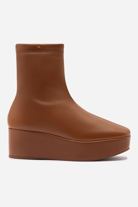 Dani New Flatform Boot In Caramel Leather Fur Trim