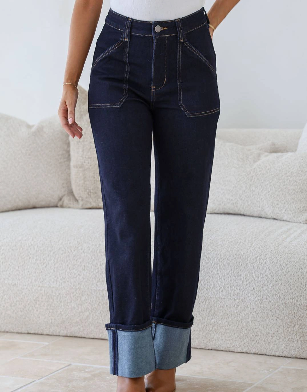 Daphne Cuff Straight Leg Jeans - Indigo Smart Fit Foundation Piece
