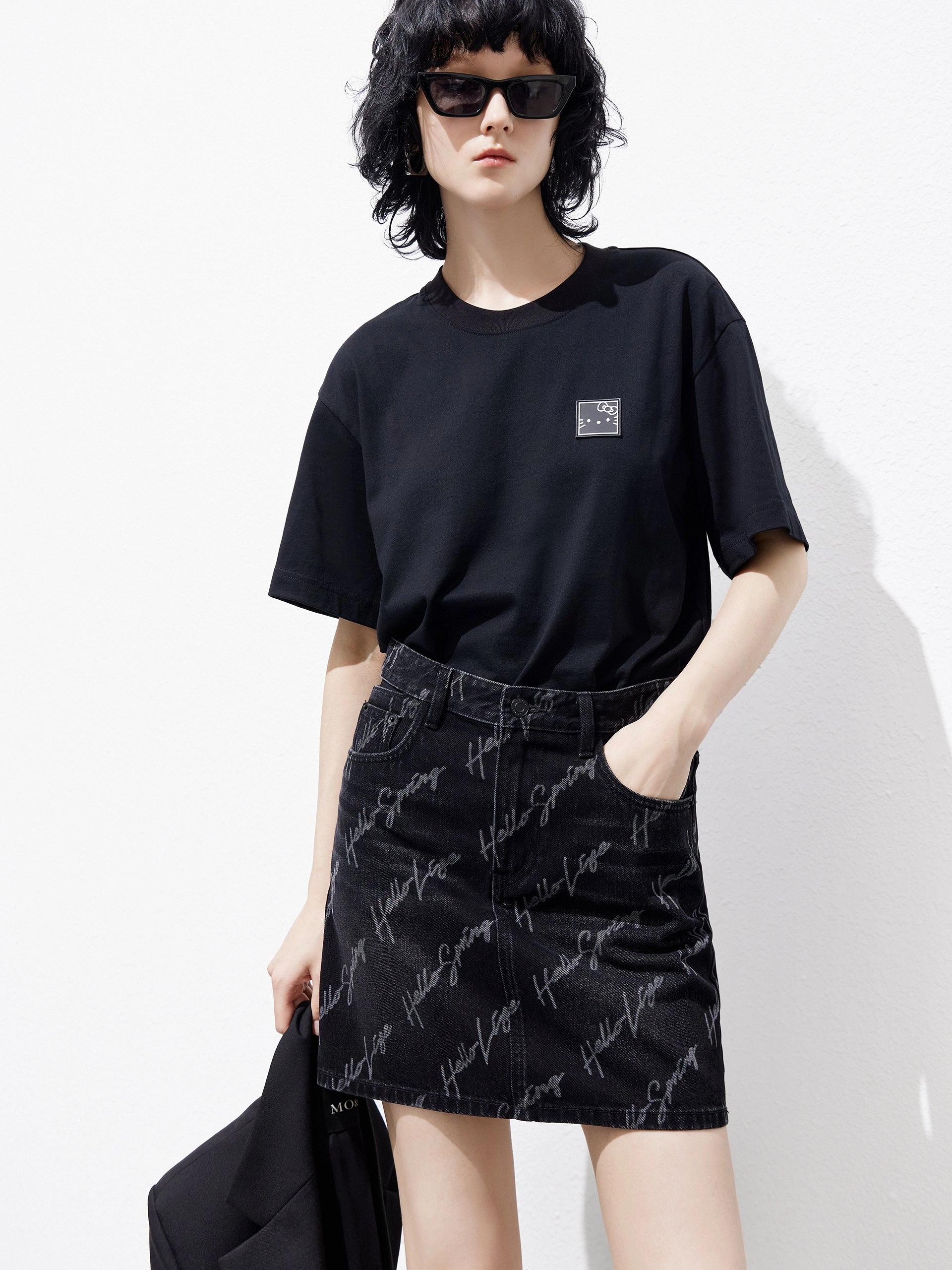 Trendy Mood Athleisure Inspired Deconstruct Letter Print Denim Skirt