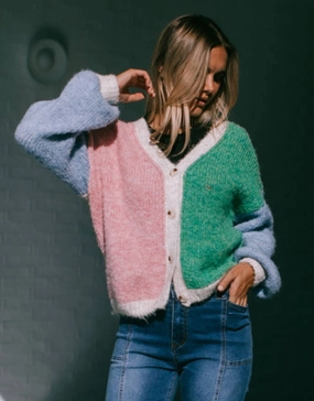 Delphine Wool Blend Cardi - Pink/Blue/Green Versatile Design Soft Touch Lining