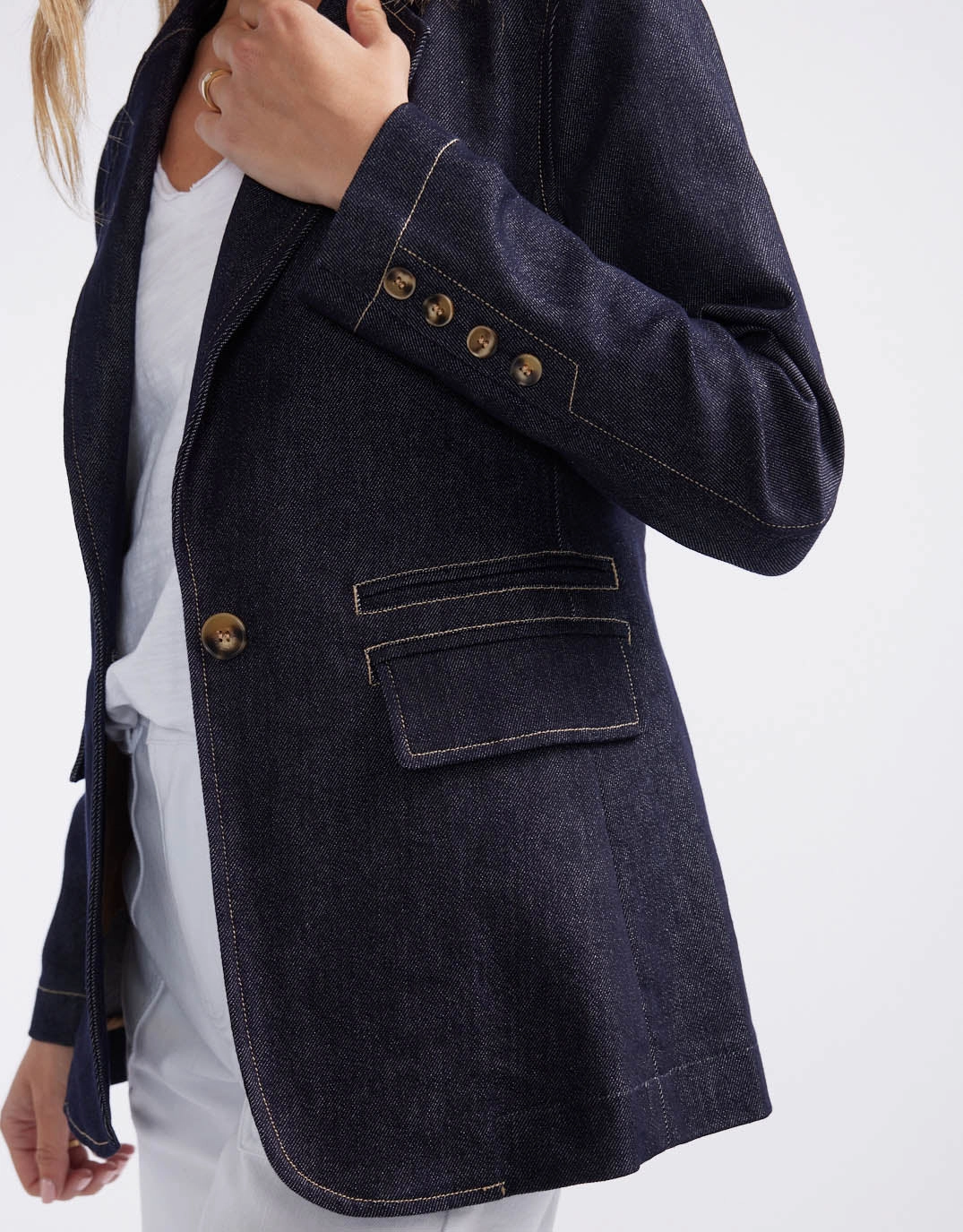 Denim Blazer - Dark Denim Abrasion Resistant Trim Slim Fit Design