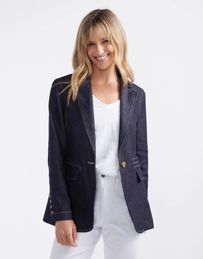 Denim Blazer - Dark Denim Travel Wardrobe Lightweight Construction