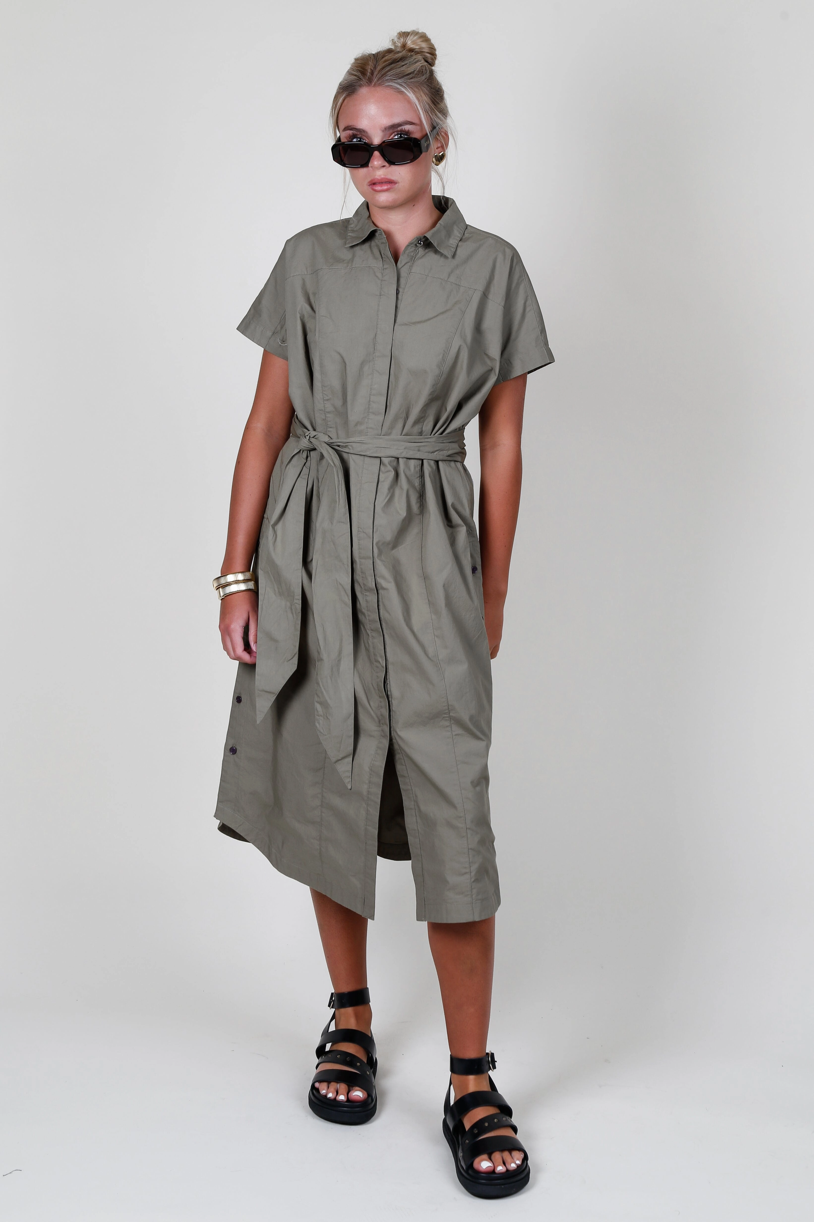 Pleated design Light Rhythm DEREK LAM | Mikayla Belted Shirt Dress - Olive
