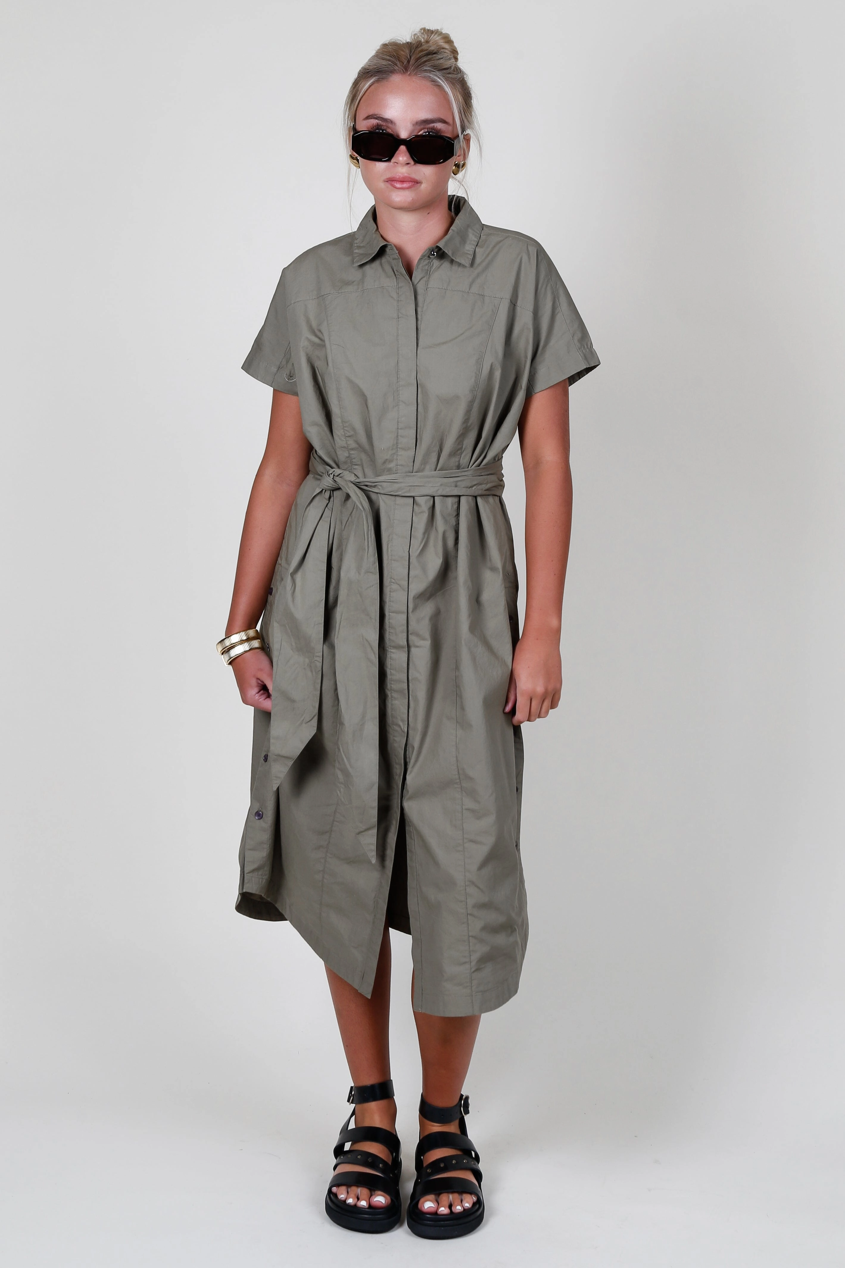 Flattering Silhouette Wear Contrast-Piping DEREK LAM | Mikayla Belted Shirt Dress - Olive