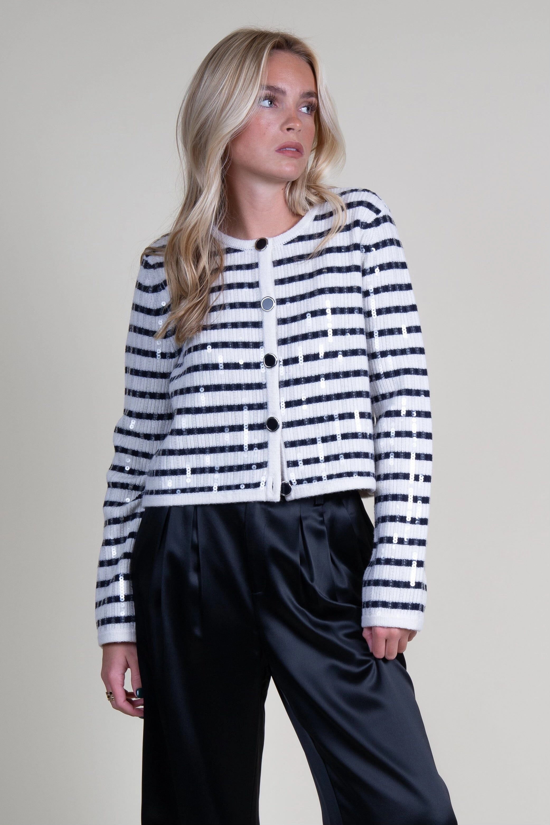 DEREK LAM | Nebula Sequin Cardigan - Blanco HighDensity Knit Wearable Basic