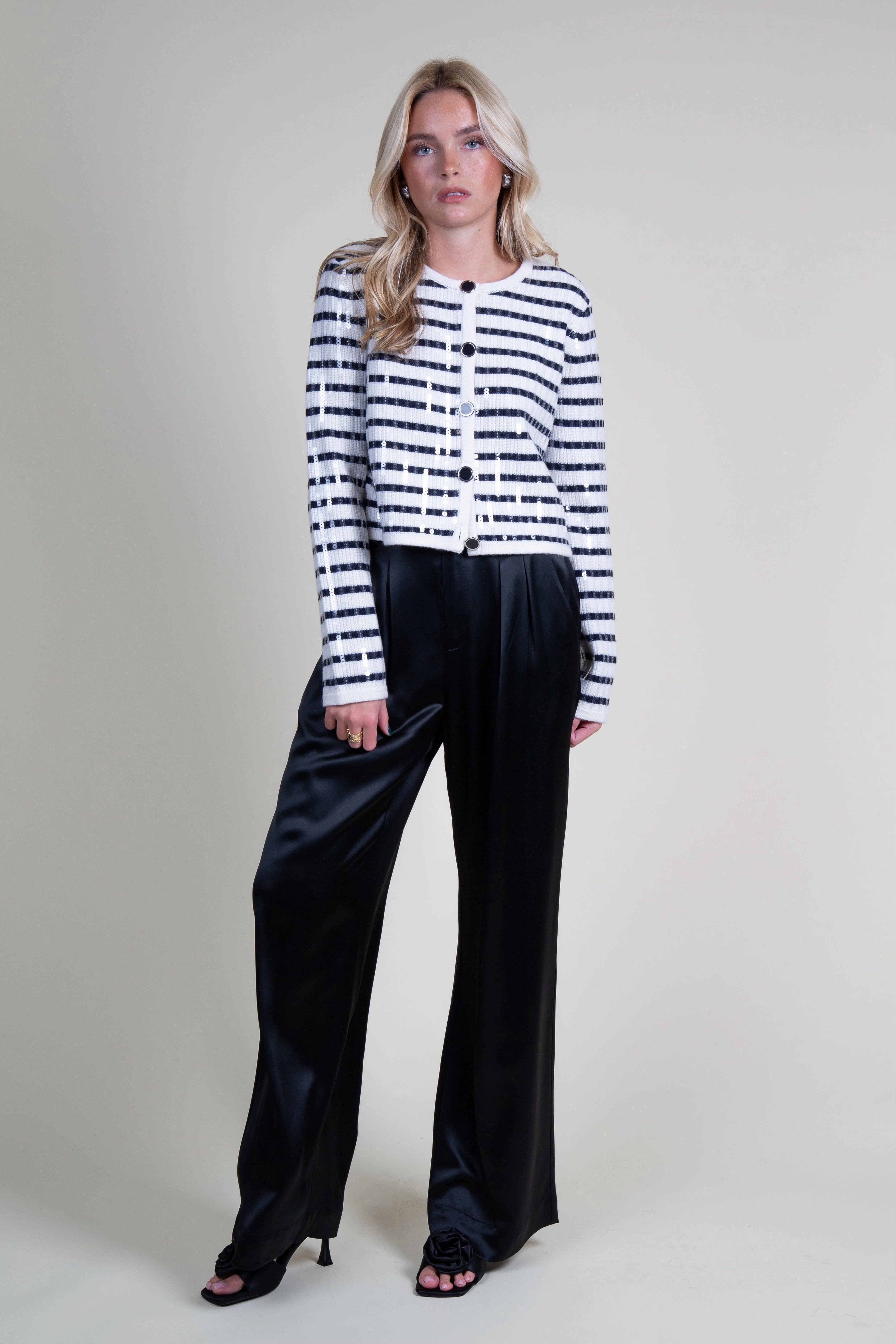 SheerWeight Knit Waffle Knit Texture DEREK LAM | Nebula Sequin Cardigan - Blanco