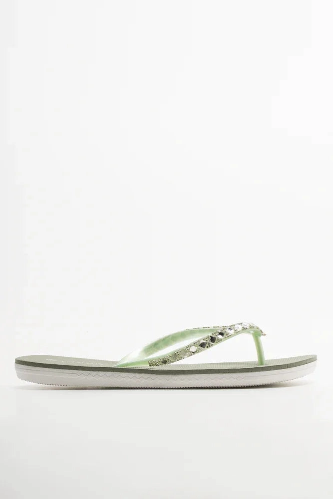 Diamante Flip Flop Green Open Steps Slip Away