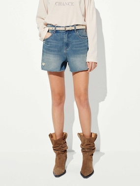 Odor Control Technology Quick Layer Wear Distressed Cotton Denim Shorts