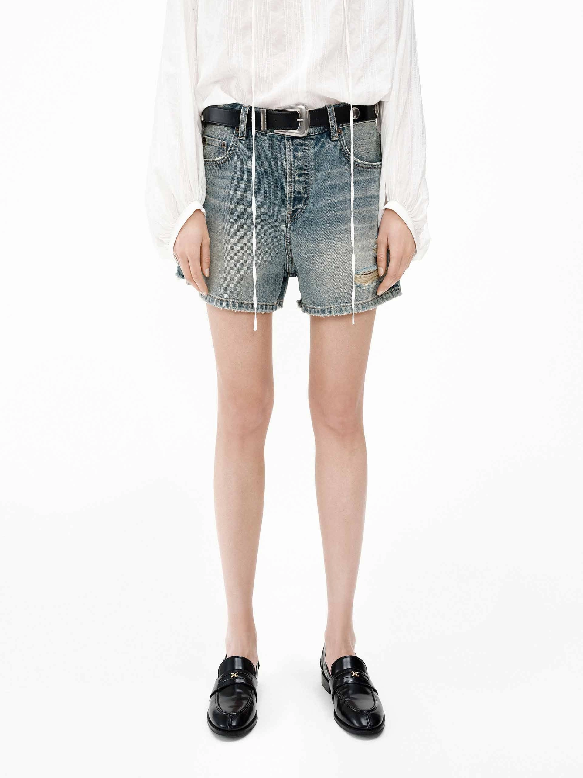 Outdoor Use Bright Colors Distressed Cotton Shorts