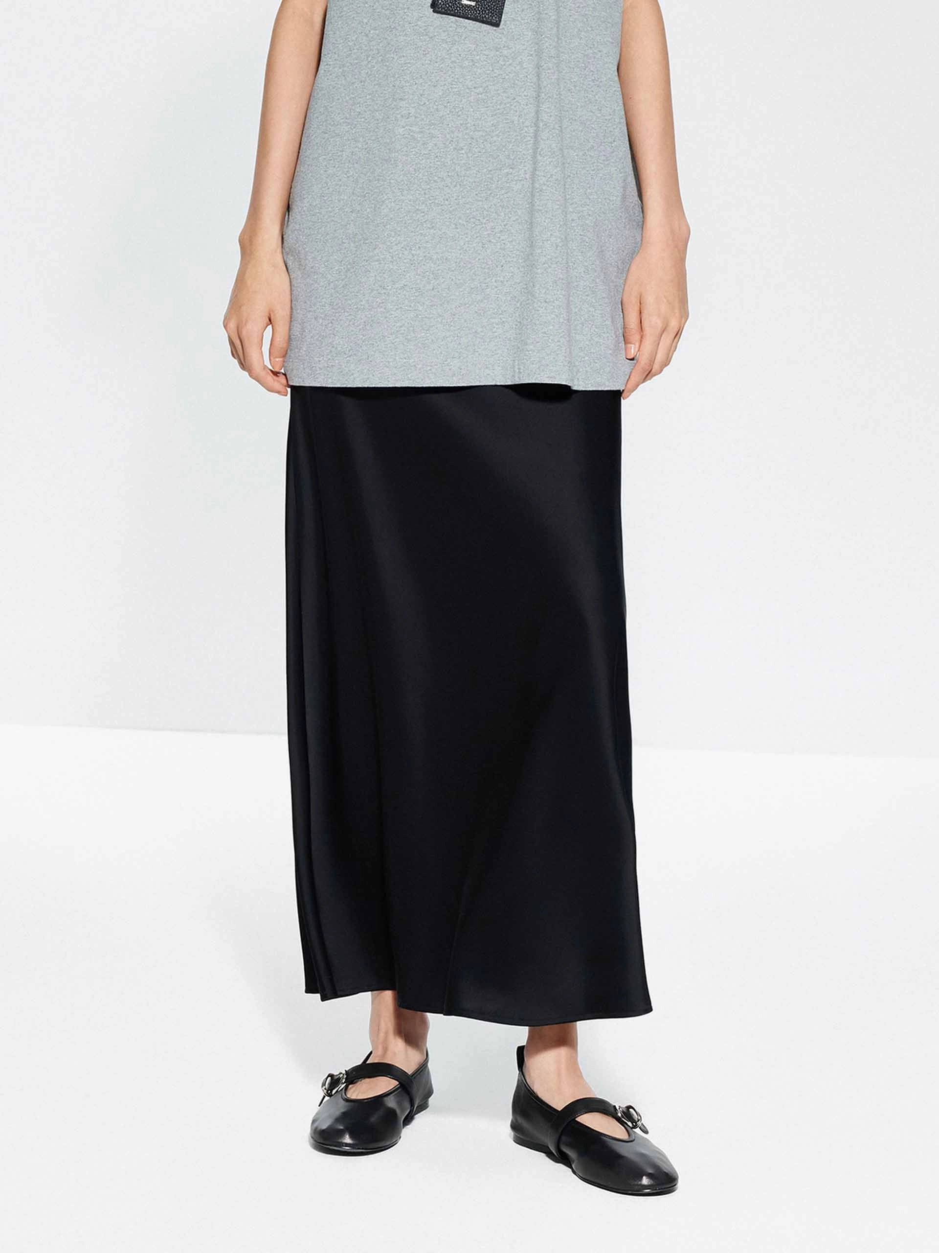 Effortless Feel Comfort Fit Side Zipper Satin Skirt
