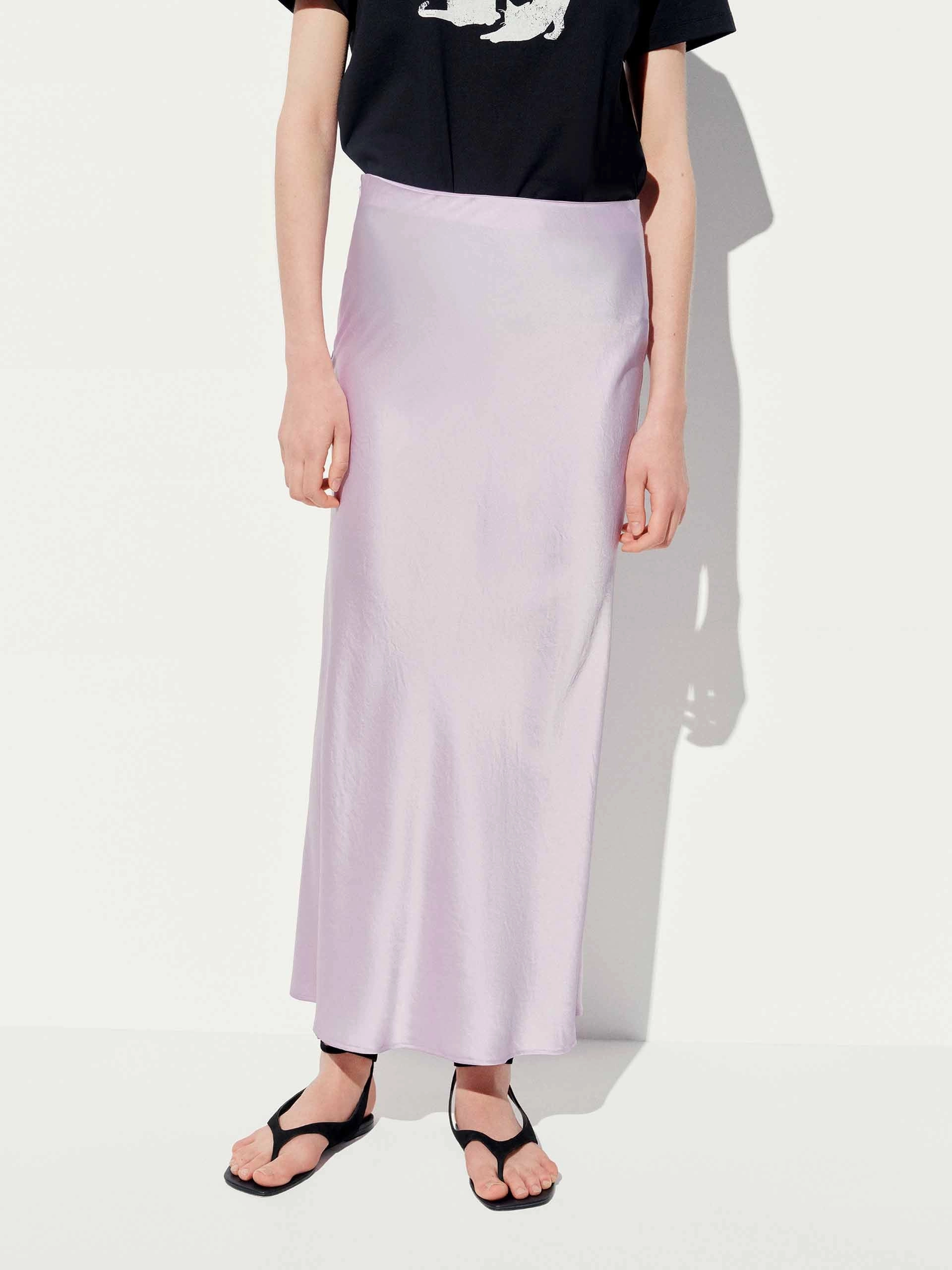 Style Staple ribbed texture Side Zipper Satin Skirt