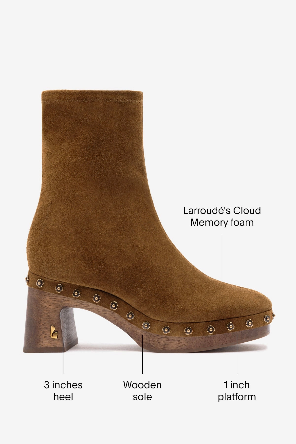 Dolly Low Wooden In Russet Suede Hard wearing Seamless Comfort Daily Walks