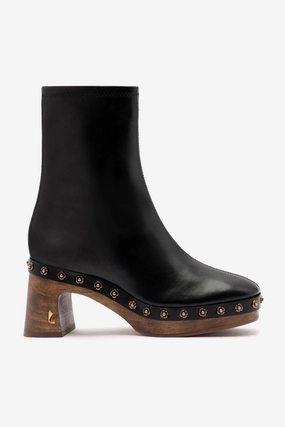 Quality craftsmanship Practical Style Dolly Wooden Boot Low In Black Leather