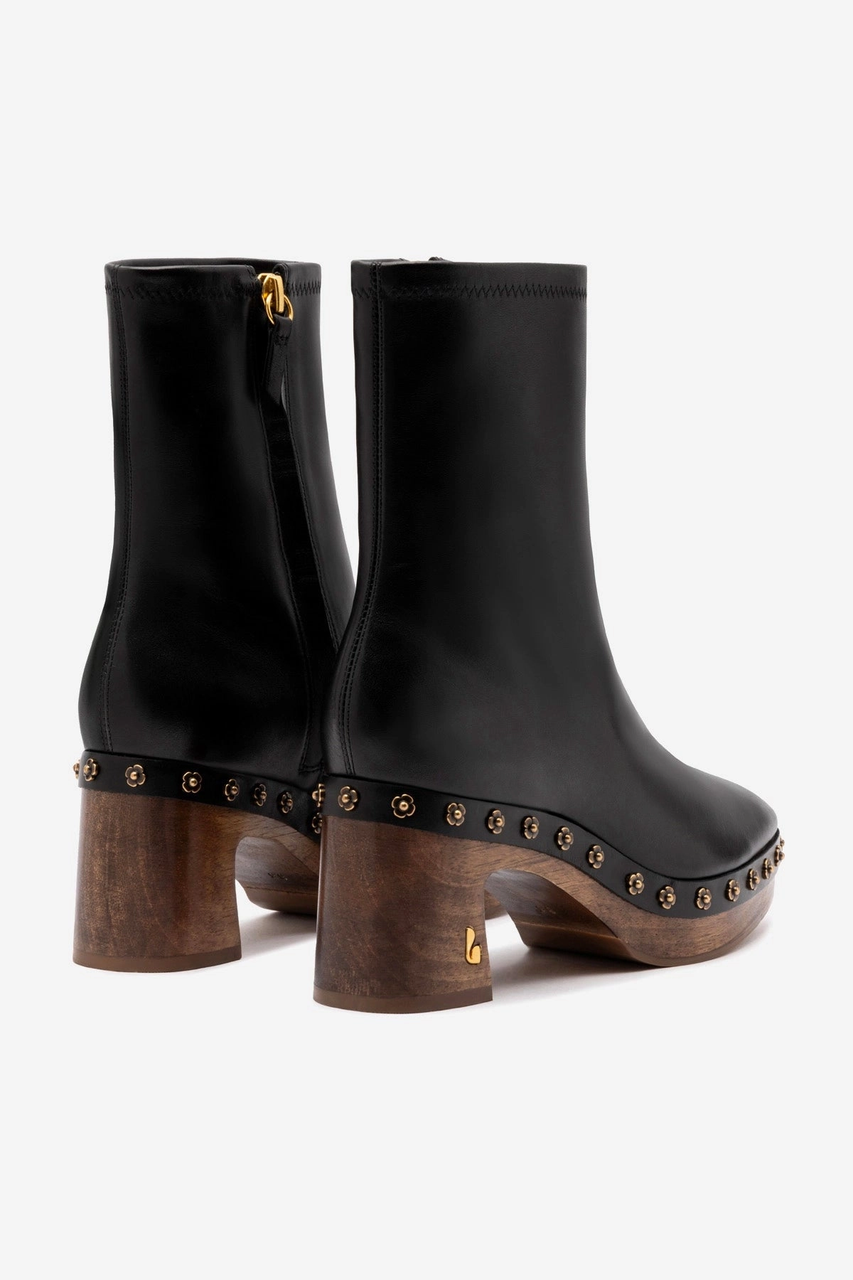 Dolly Wooden Boot Low In Black Leather Groom