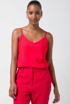 Double Layer Adjustable Cami Red Roll Up Sleeve Design WideNeckline