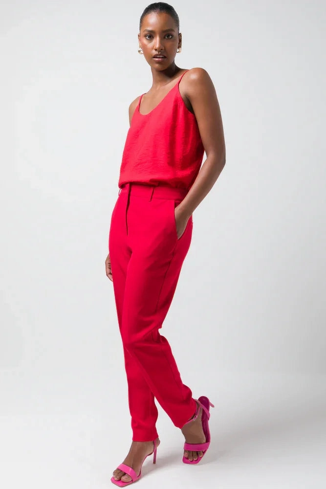 Fashionable Look Ribbed Collar Design Double Layer Adjustable Cami Red