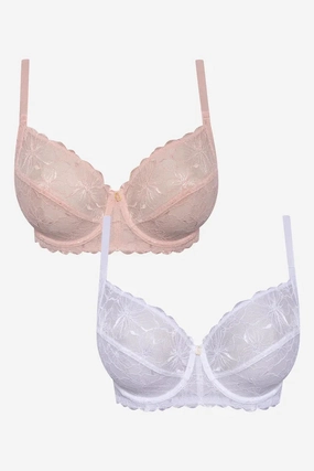 Plus Size 2 Pack Lace Non Padded Underwire Bra Natural And White Non Restrictive Band
