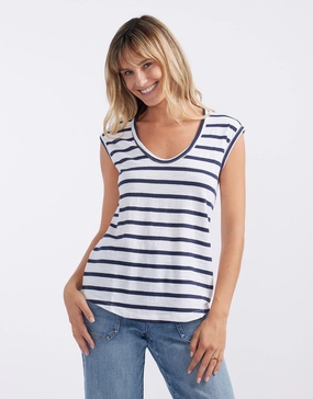 Happiness Tear Resistant Weave Cali Scoop Tank - White/Navy Stripe