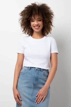 Crew Neck Short Sleeve Fitted T-Shirt White Casual Tank Microfiber texture