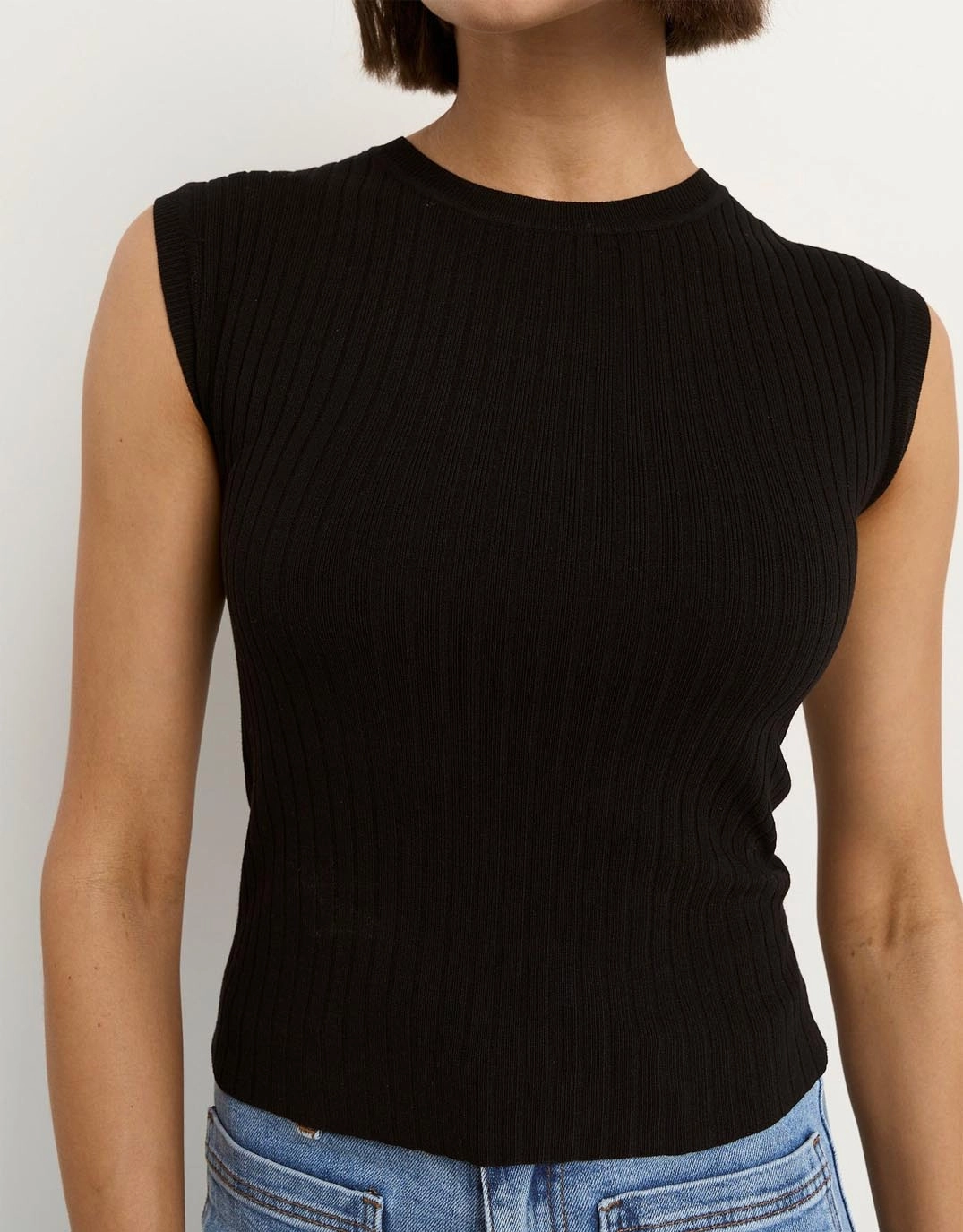 Subject Rib Knit Tank - Black Bright Double Stitched Seams