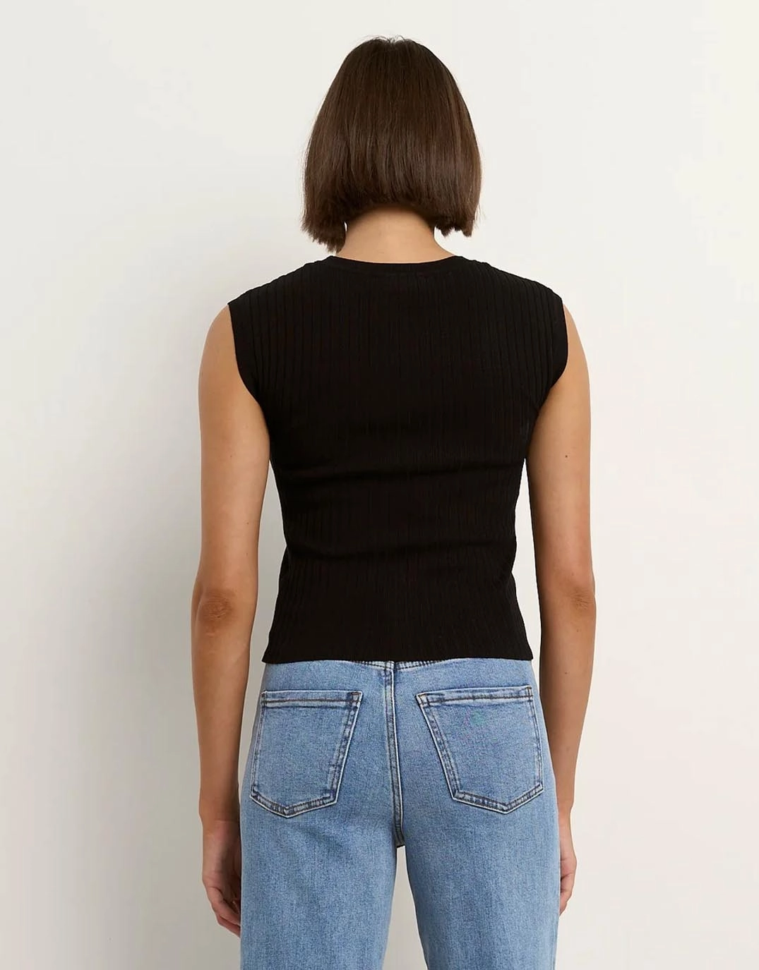 Comfortable clothing Multi Pocket Design Subject Rib Knit Tank - Black