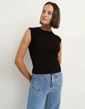 budget - friendly price Expandable Waist Adjustment Subject Rib Knit Tank - Black