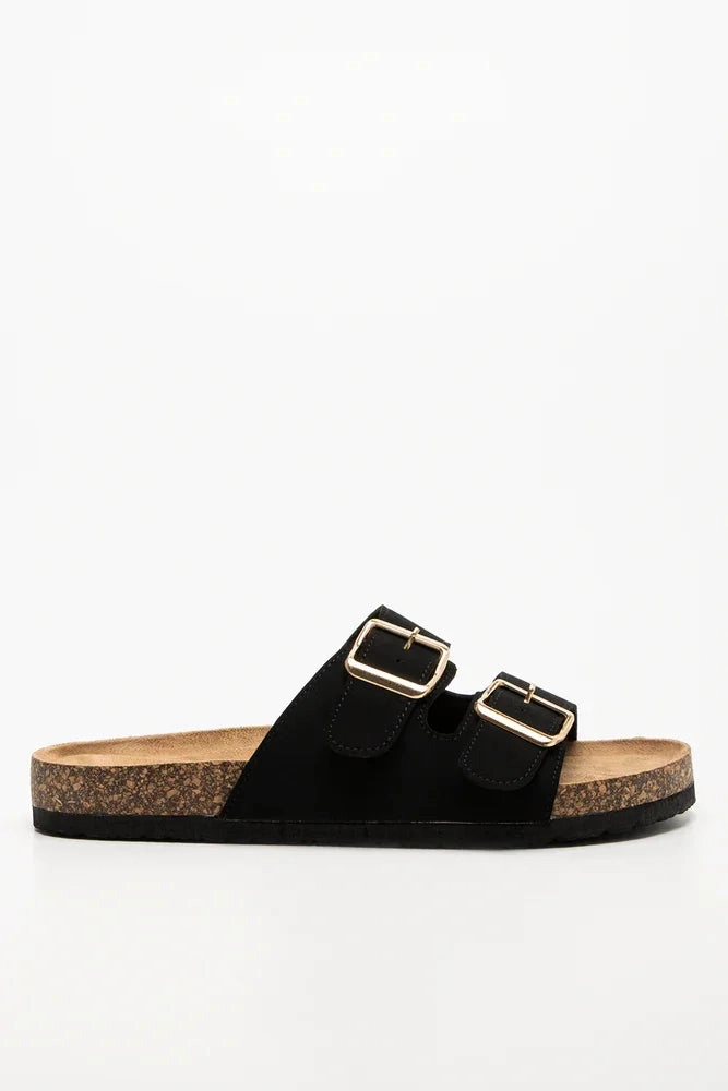 Fashionable And Functional Sustainable materials Double Strap Sandal Black