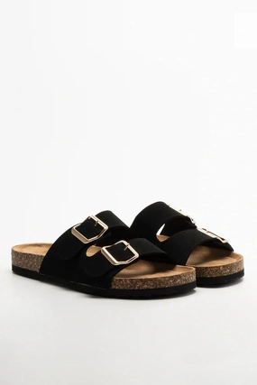 Double Strap Sandal Black Open Front Fresh Touch