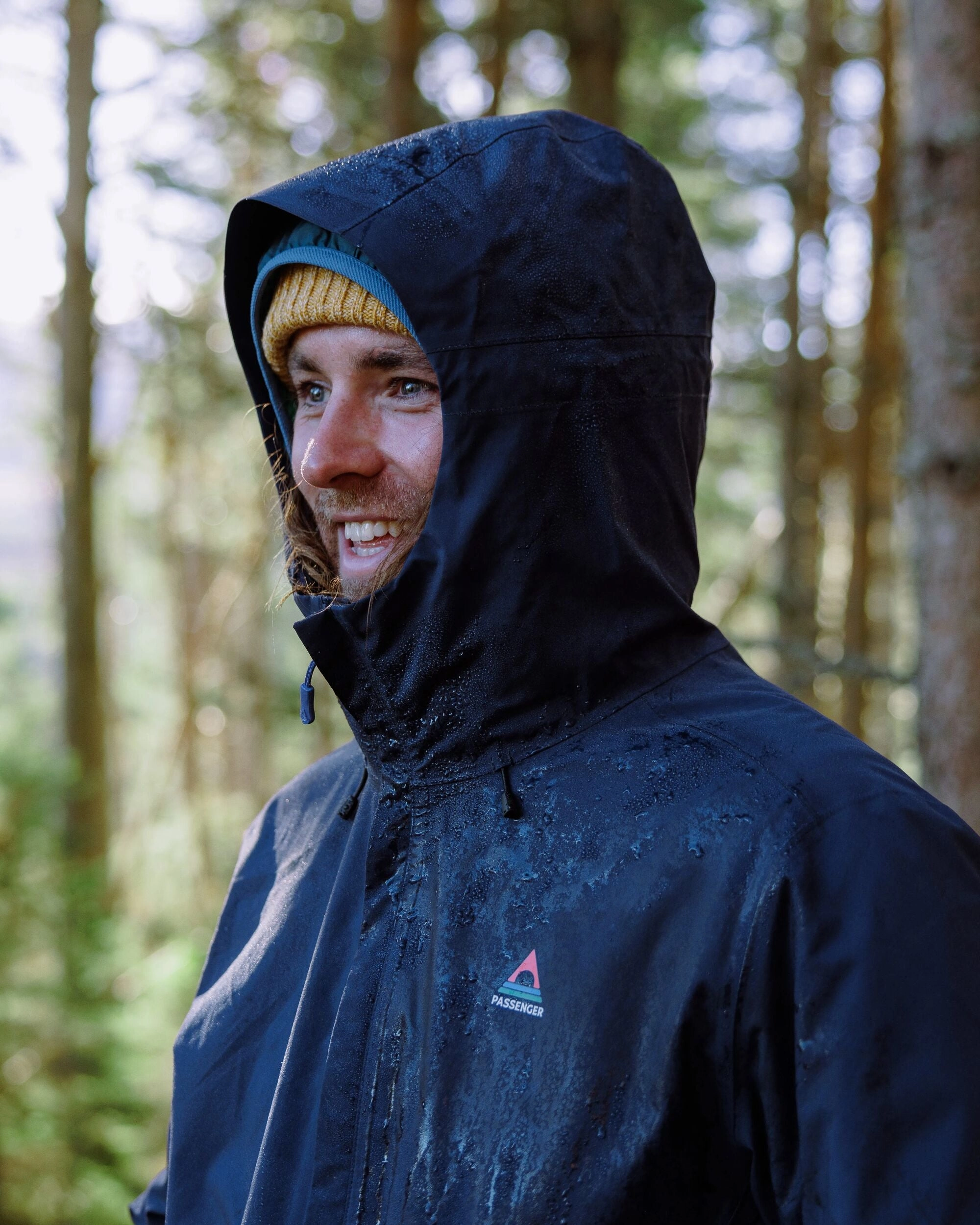 Embellished Trim Downpour Recycled Waterproof Jacket - Rich Navy