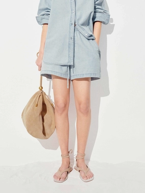 Drawstring Denim Washed Shorts Beach Vibe