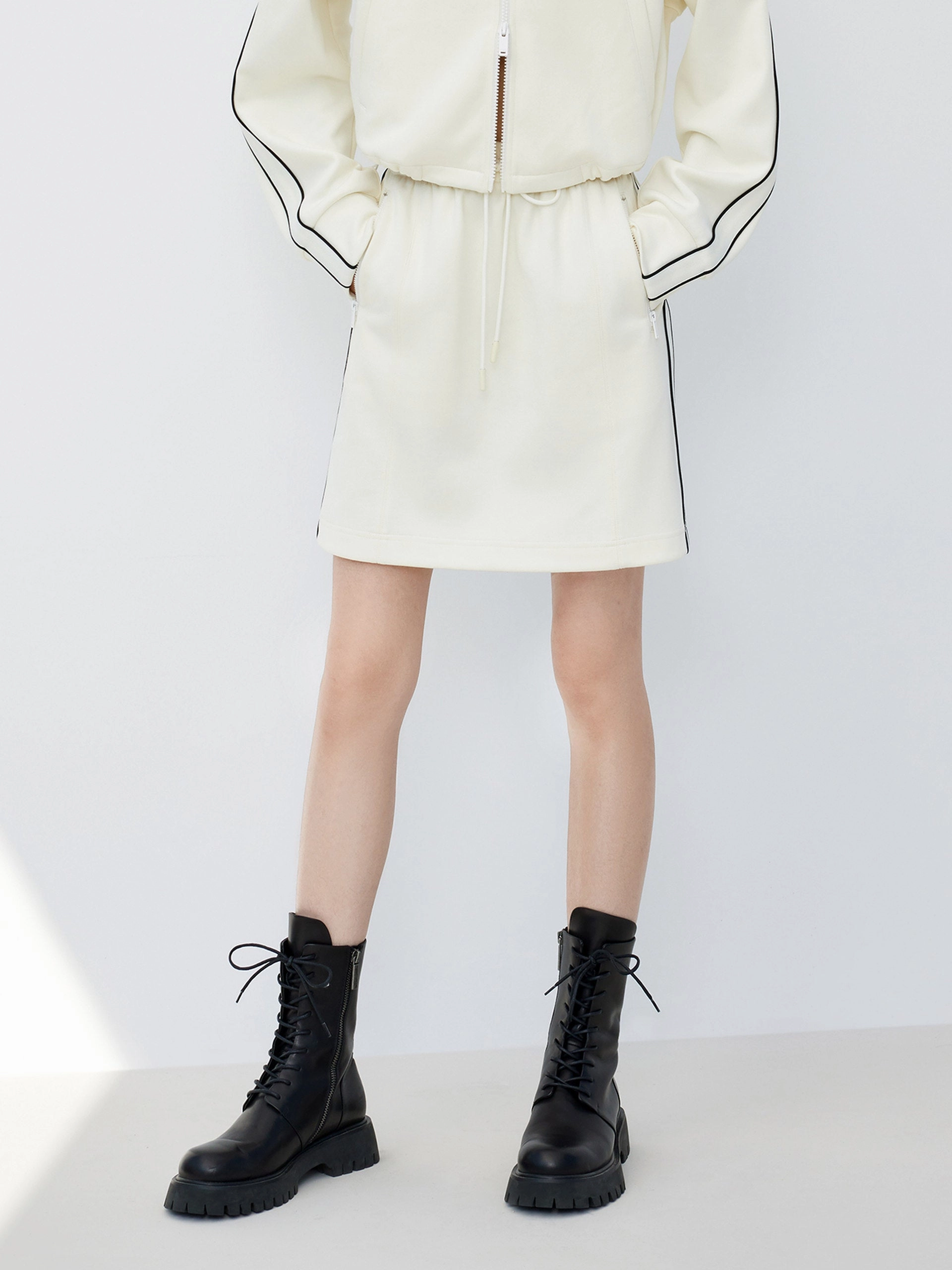 Drawstring Elastic Skirt Elegant Feel Crisscross Details
