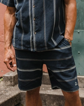 Stain Repellent Treatment Elastic Band Drifter Organic Cotton Jacquard Short - Deep Navy Jacquard Stripe