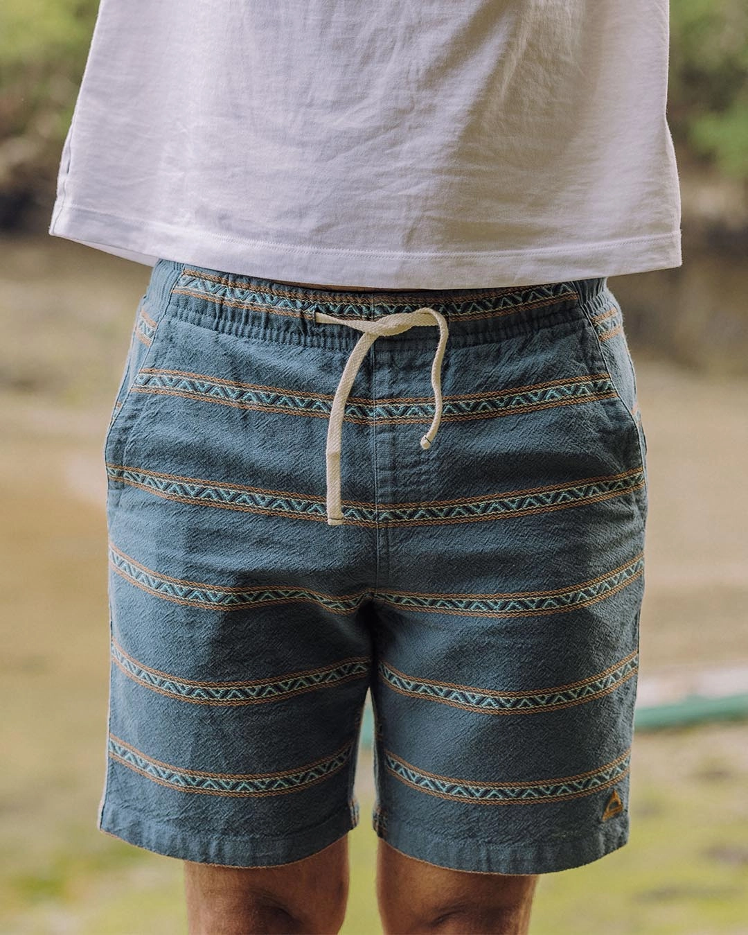 colorful Slimming Effect Drifter Organic Cotton Jacquard Shorts - Mediterranean Geo Stripe