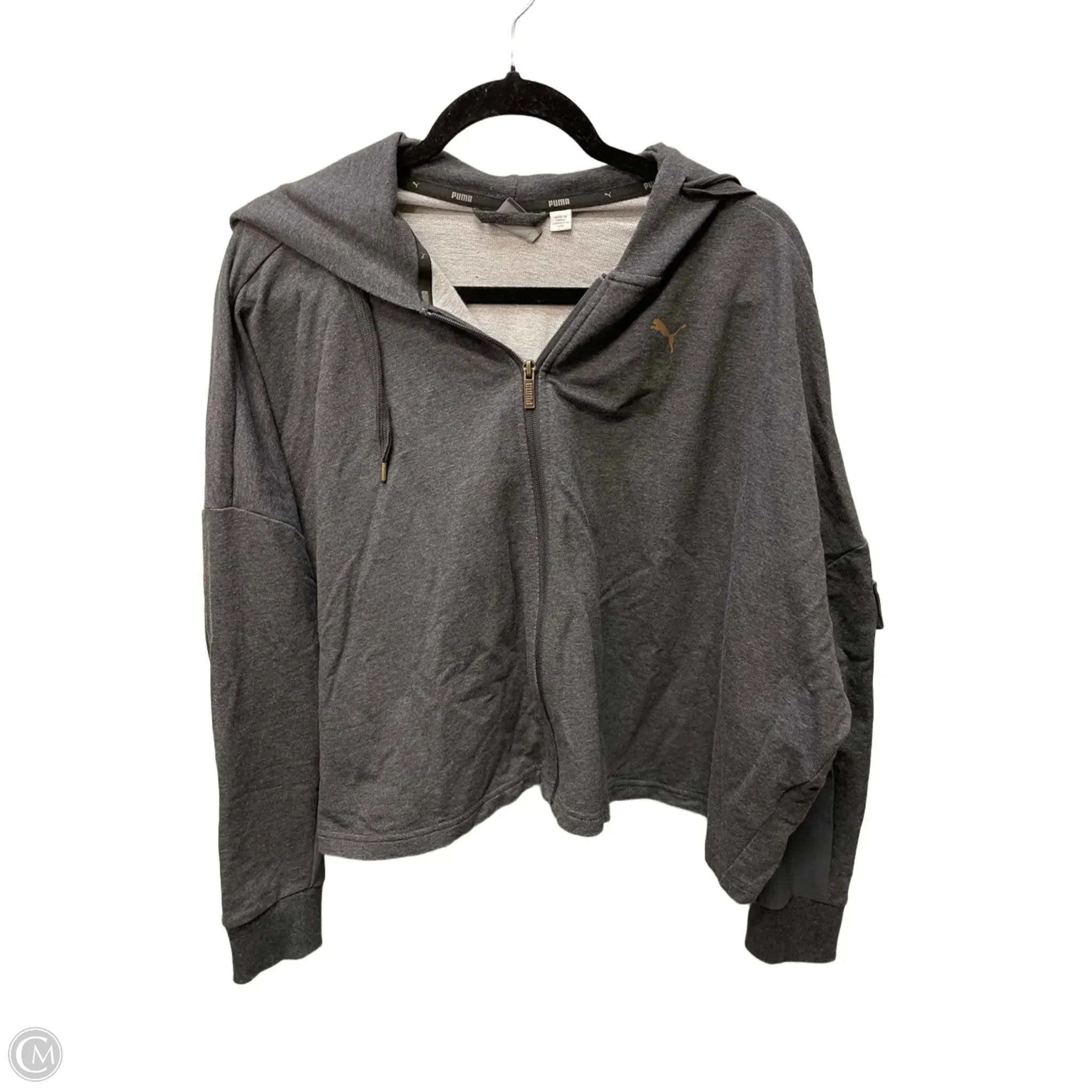 Soft Fleece Athletic Jacket By Puma In Grey, Size: M