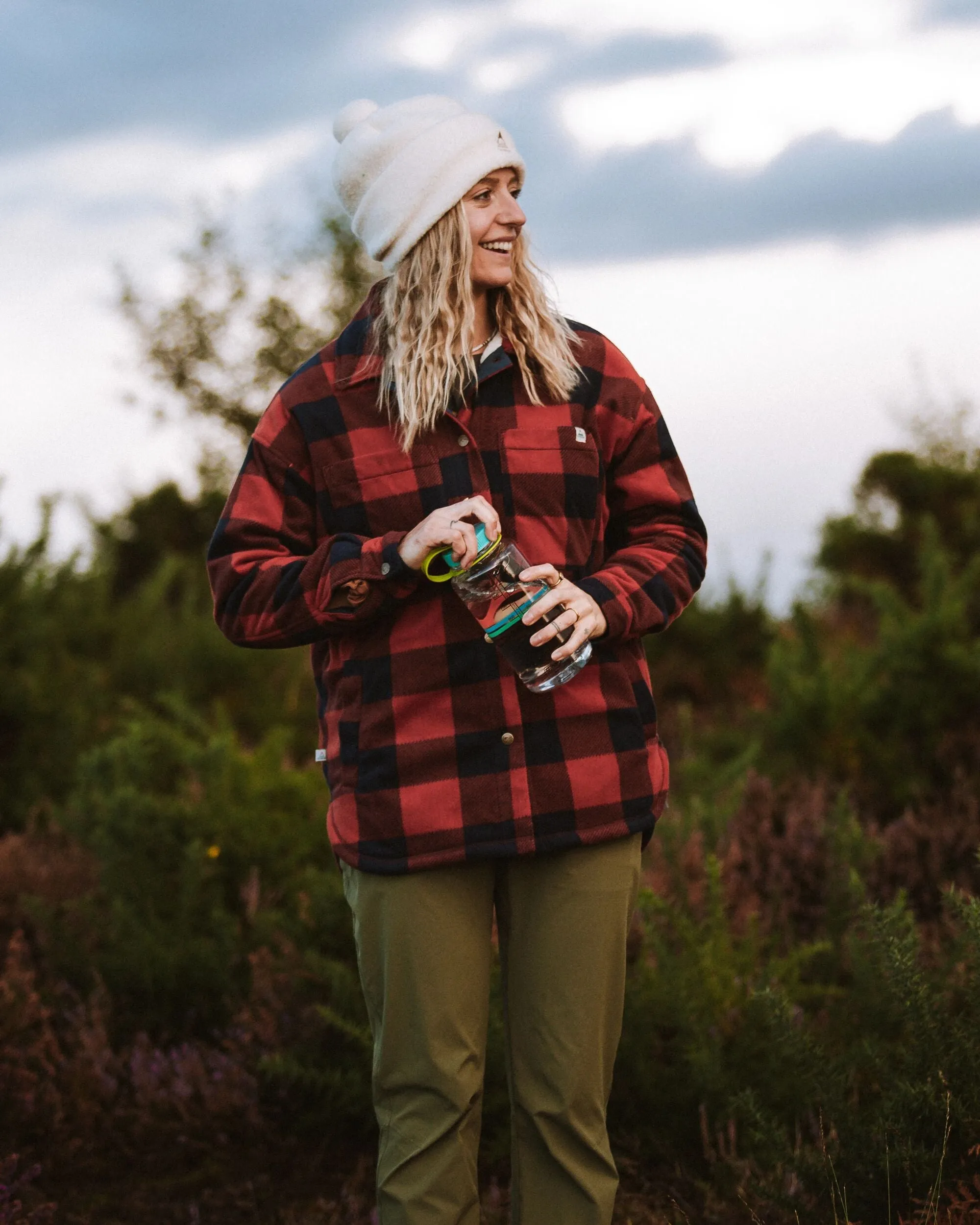 Current Style Orion Recycled Sherpa-Lined Polar Fleece Shirt - Red Ochre Buffalo