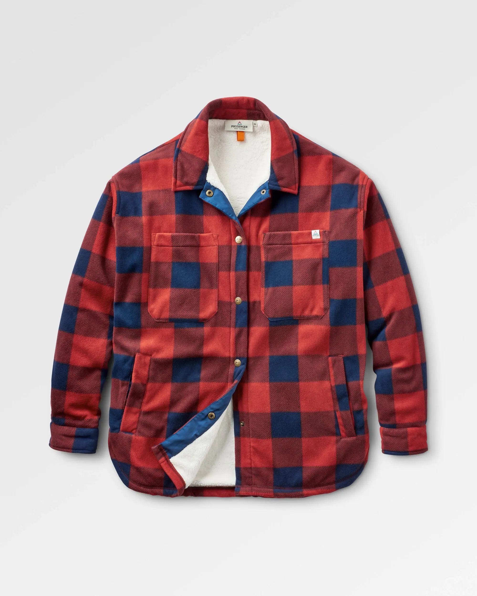 Bold Prints Orion Recycled Sherpa-Lined Polar Fleece Shirt - Red Ochre Buffalo