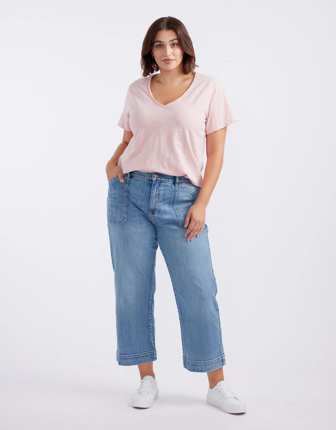 Heavyweight Weave Multi Directional Stretch Original V Neck T-Shirt - Dusty Rose