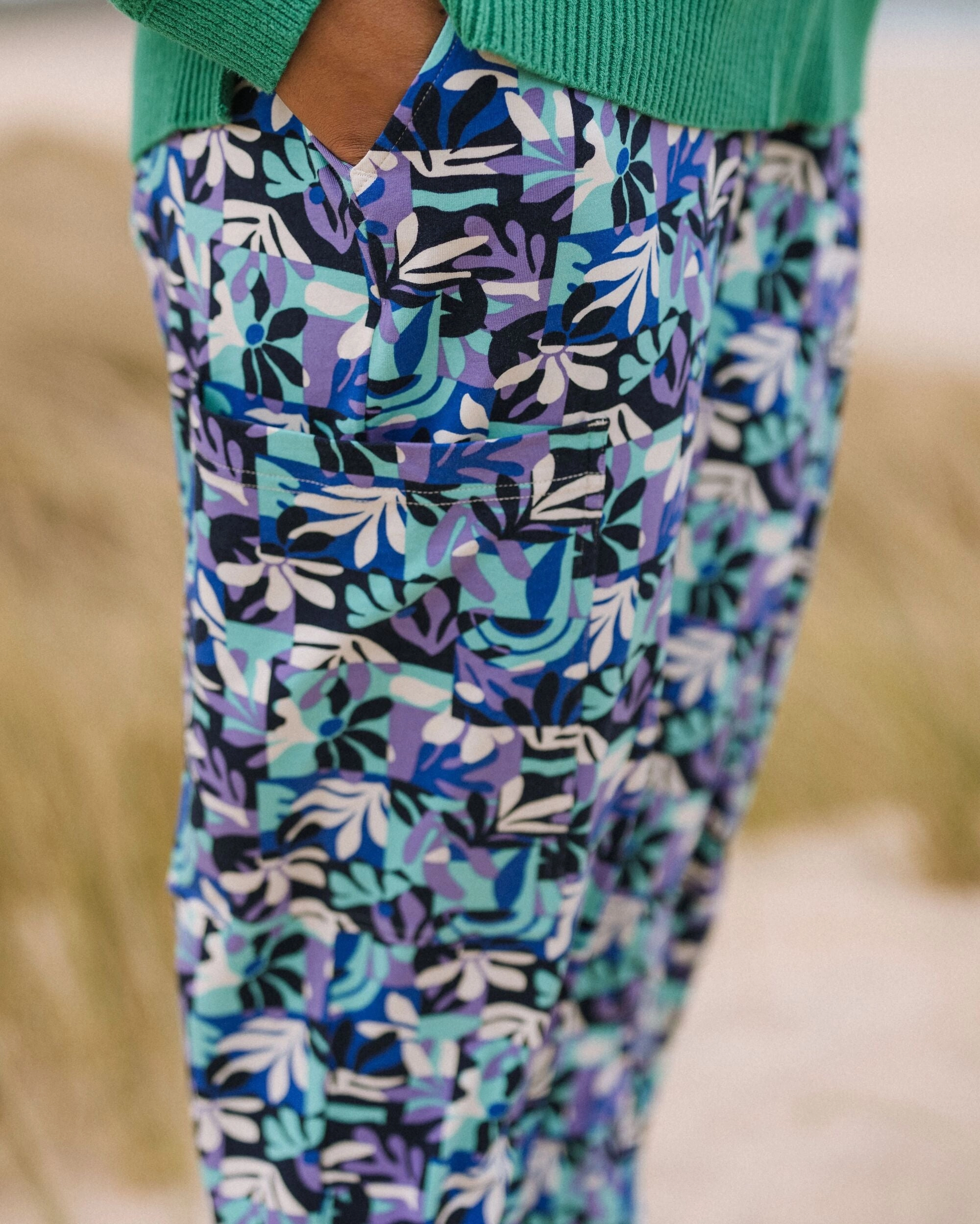 Travel Essential Button front Day Dream Recycled Trouser - Mountain Foliage Purple