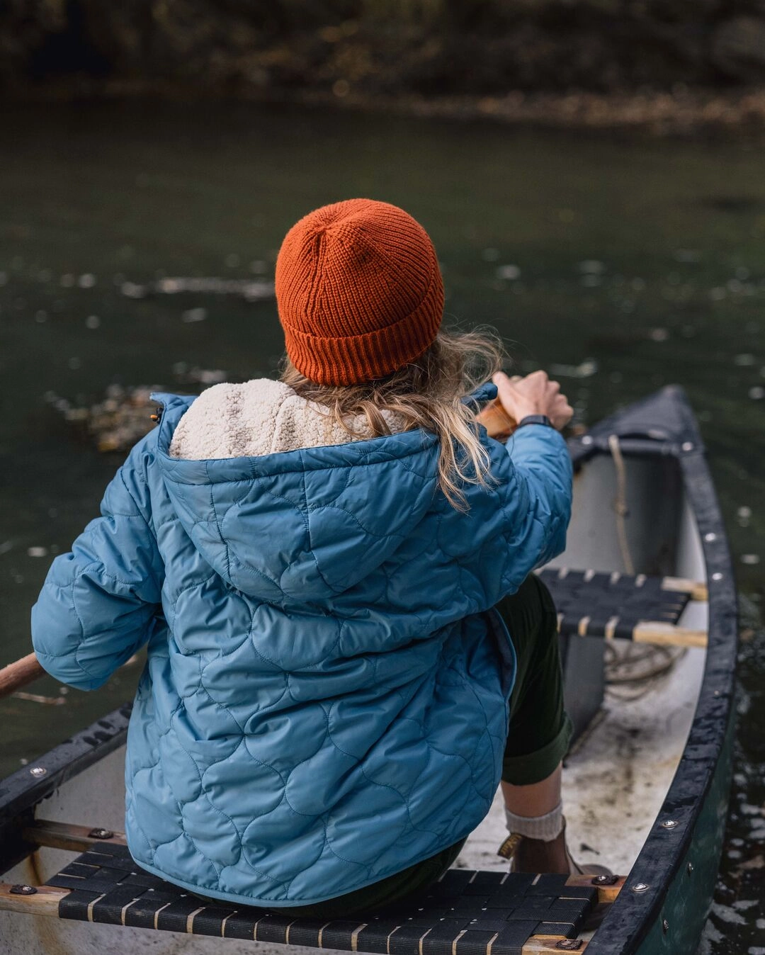 Reflective Safety Trim WaterResistant Coating Earthy Recycled Sherpa Lined Insulated Jacket - Washed Blue